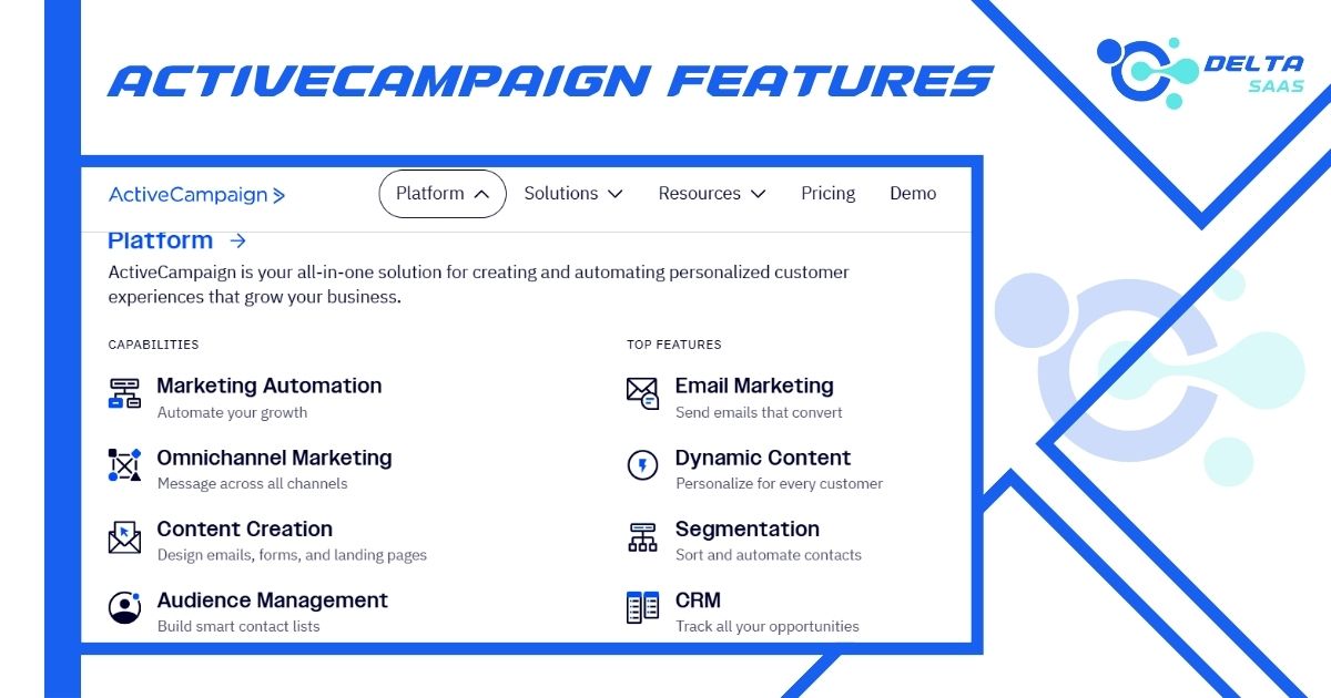 ActiveCampaign Features by Delta SaaS