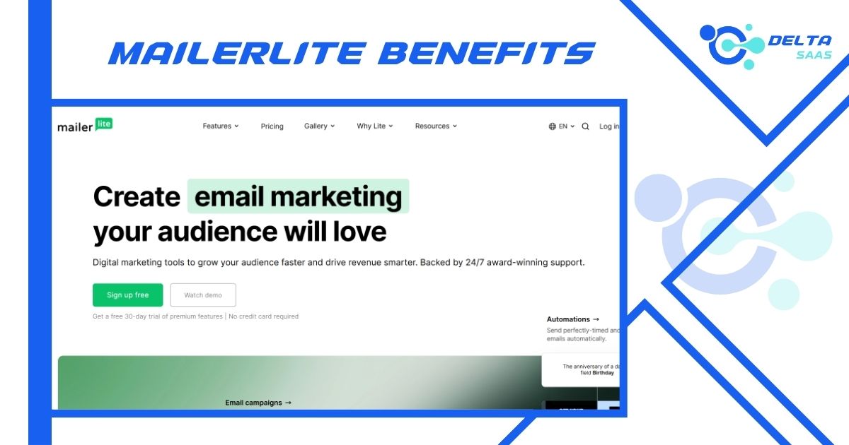 MailerLite Benefits by Delta SaaS