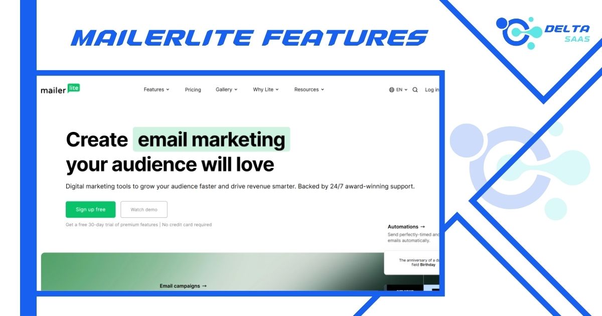 MailerLite Features by Delta SaaS