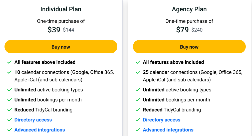 Pricing Options for Tidycal by Delta SaaS